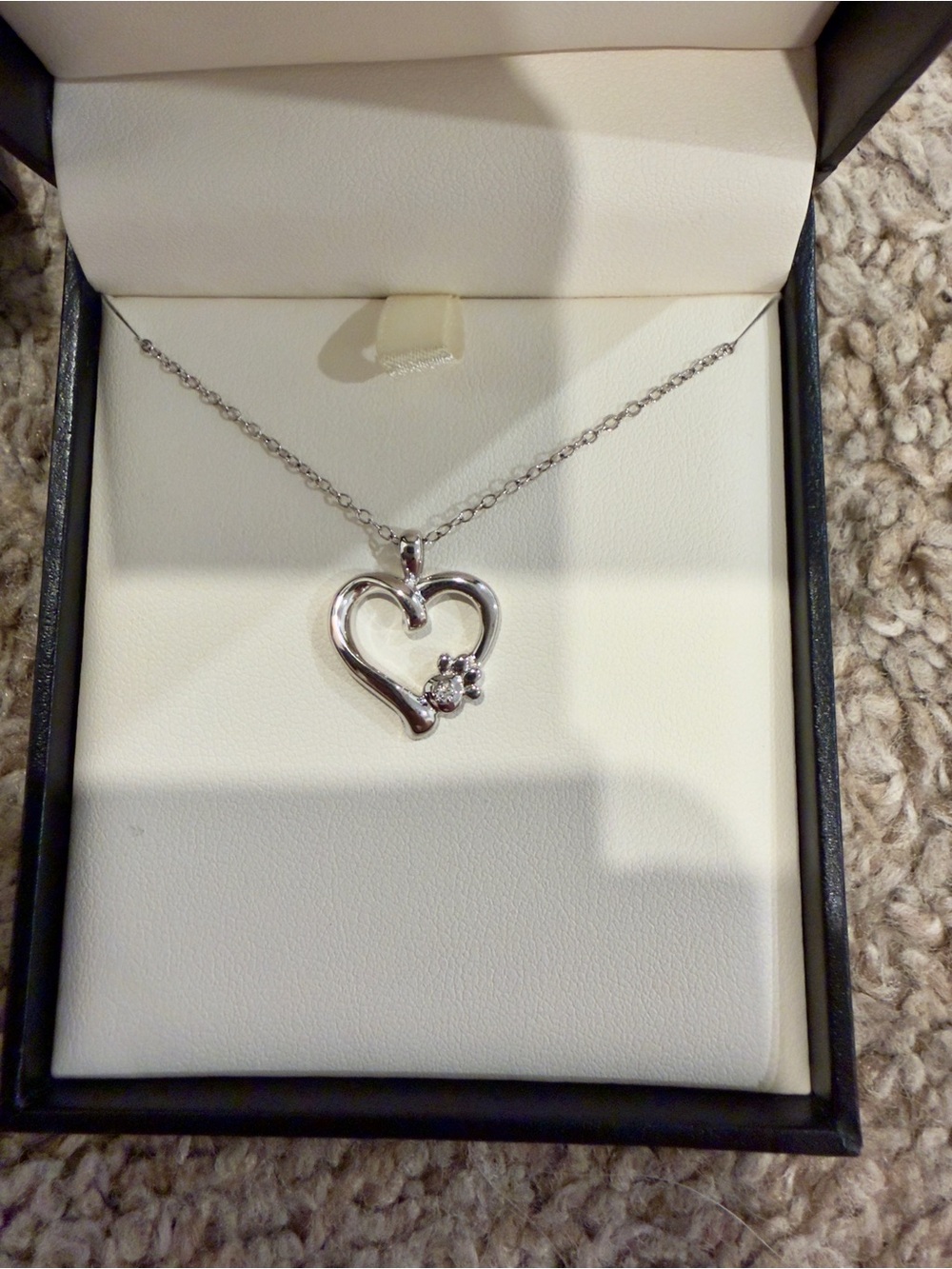 Delicate Heart & Dog Paw Pendant Necklace in Silver